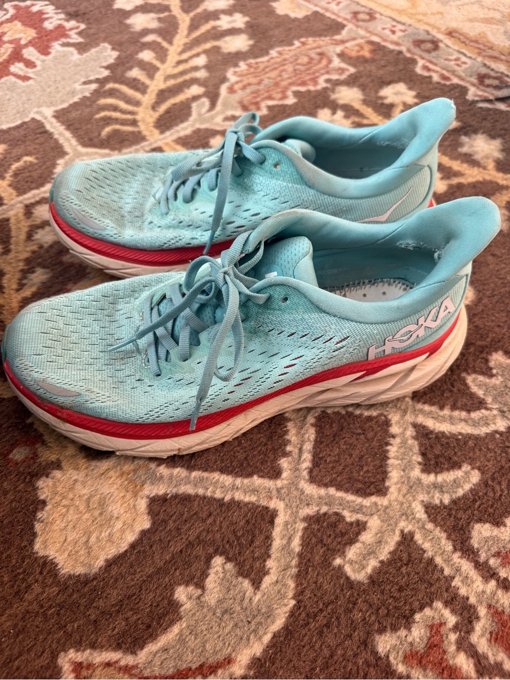 HOKA Women's Light Blue Running Shoes with Pink Accent